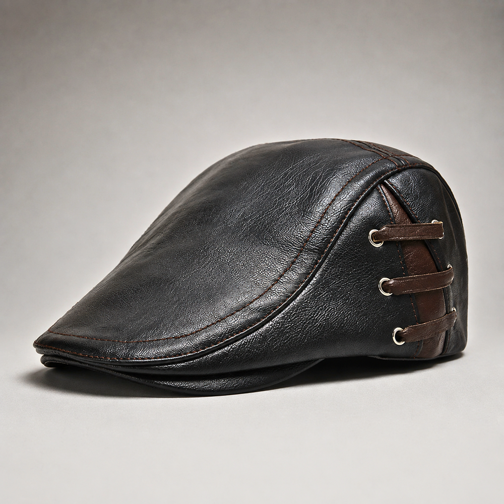 Men's Faux Leather Flat Driving Cap
