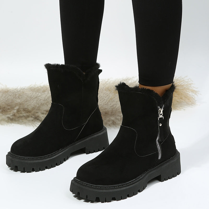 Faux Suede Plush-Lined Side-Zip Ankle Boots