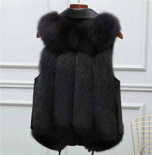 Plush Faux Fur Vest with Leather-Look Lapel