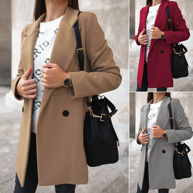 Double-Breasted Tailored Wool-Look Coat