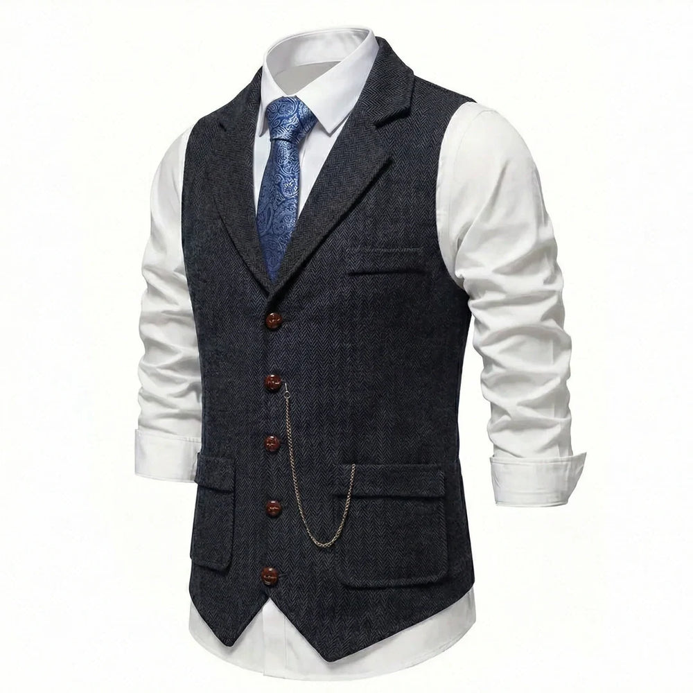 Men's Herringbone Tweed-Style Waistcoat