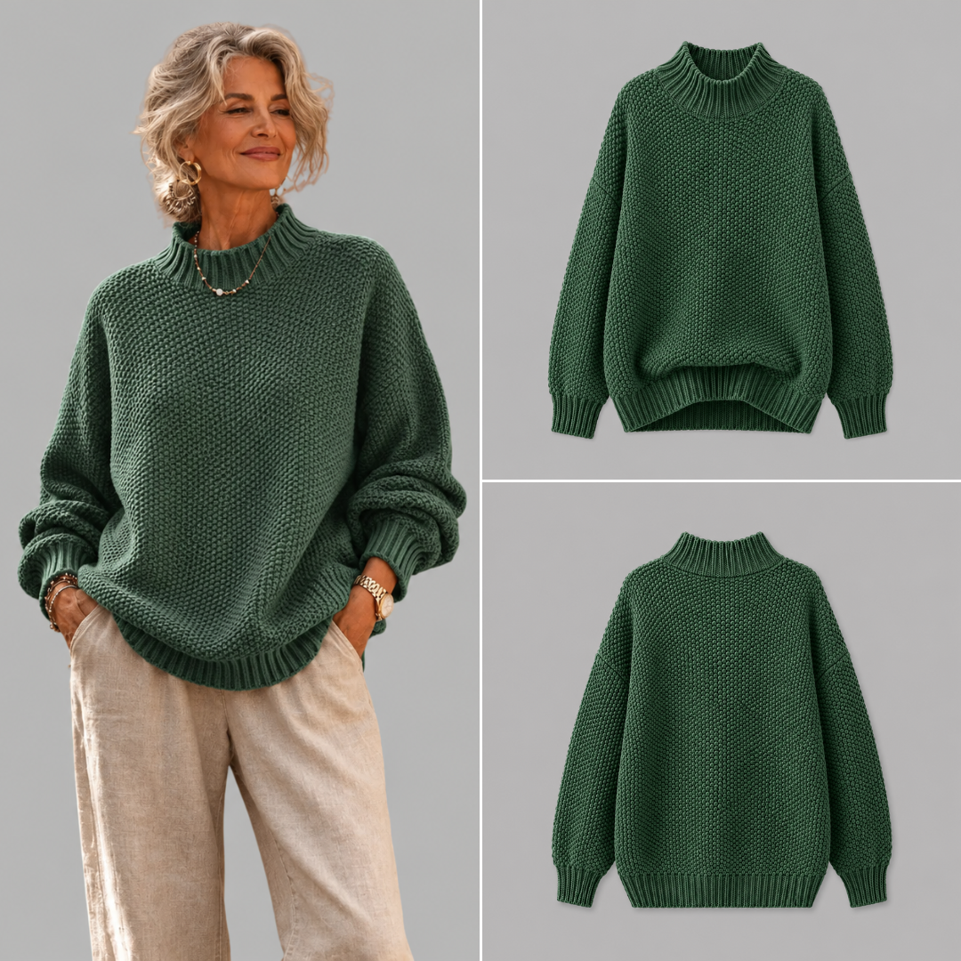 Relaxed Mock Neck Textured Knit Sweater
