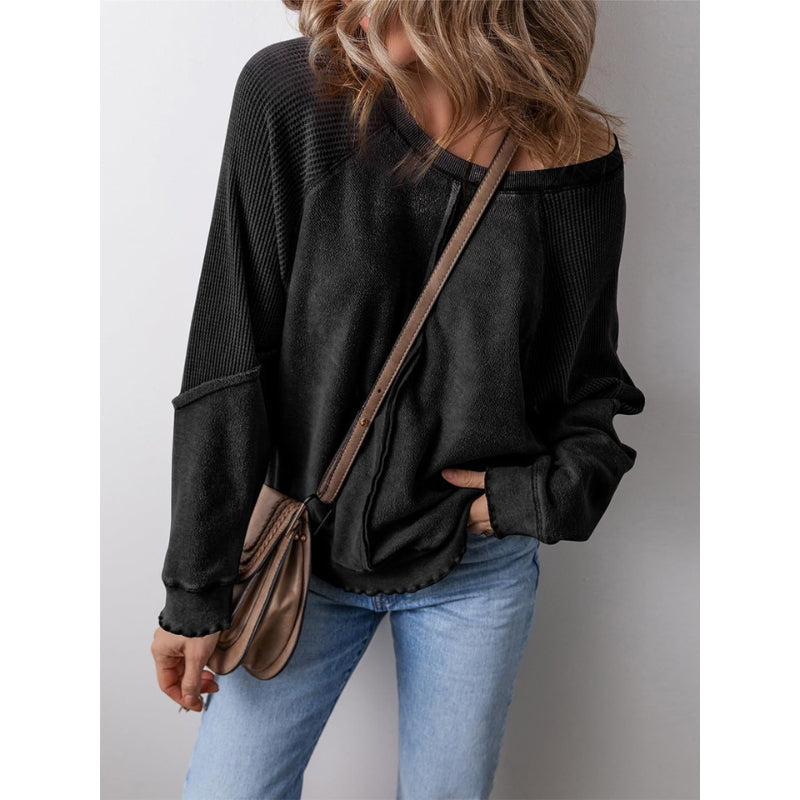 Slouchy Waffle-Knit Raglan Pullover