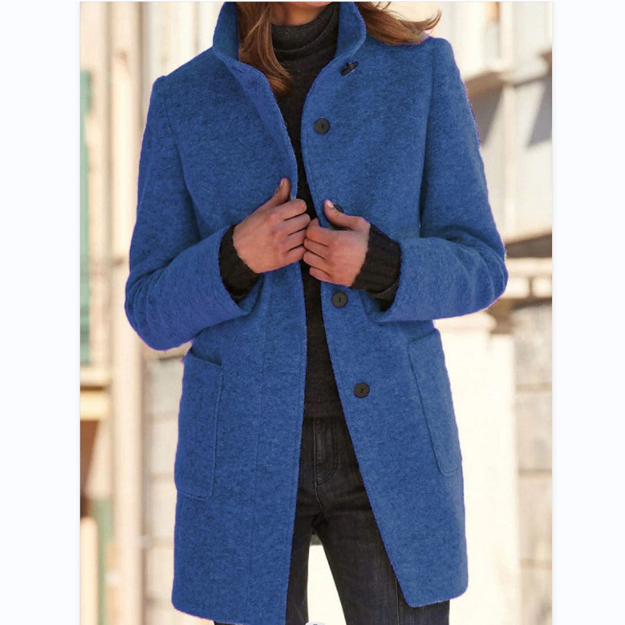 Stand-Collar Wool-Look Button Coat