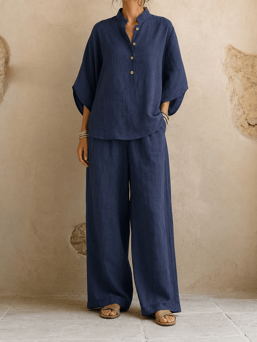 Batwing-Sleeve Shirt & Wide-Leg Pant Set
