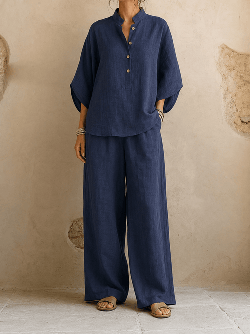 Batwing-Sleeve Shirt & Wide-Leg Pant Set
