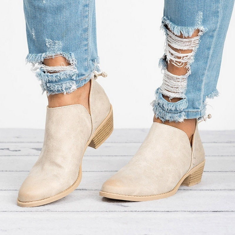 Retro Faux Suede Block-Heel Ankle Booties