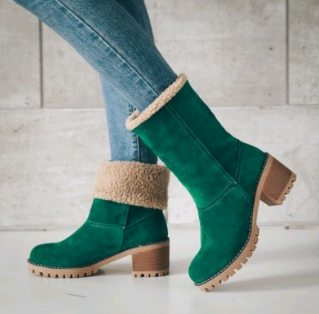 Fold-Over Sherpa Cuff Block Heel Ankle Boots