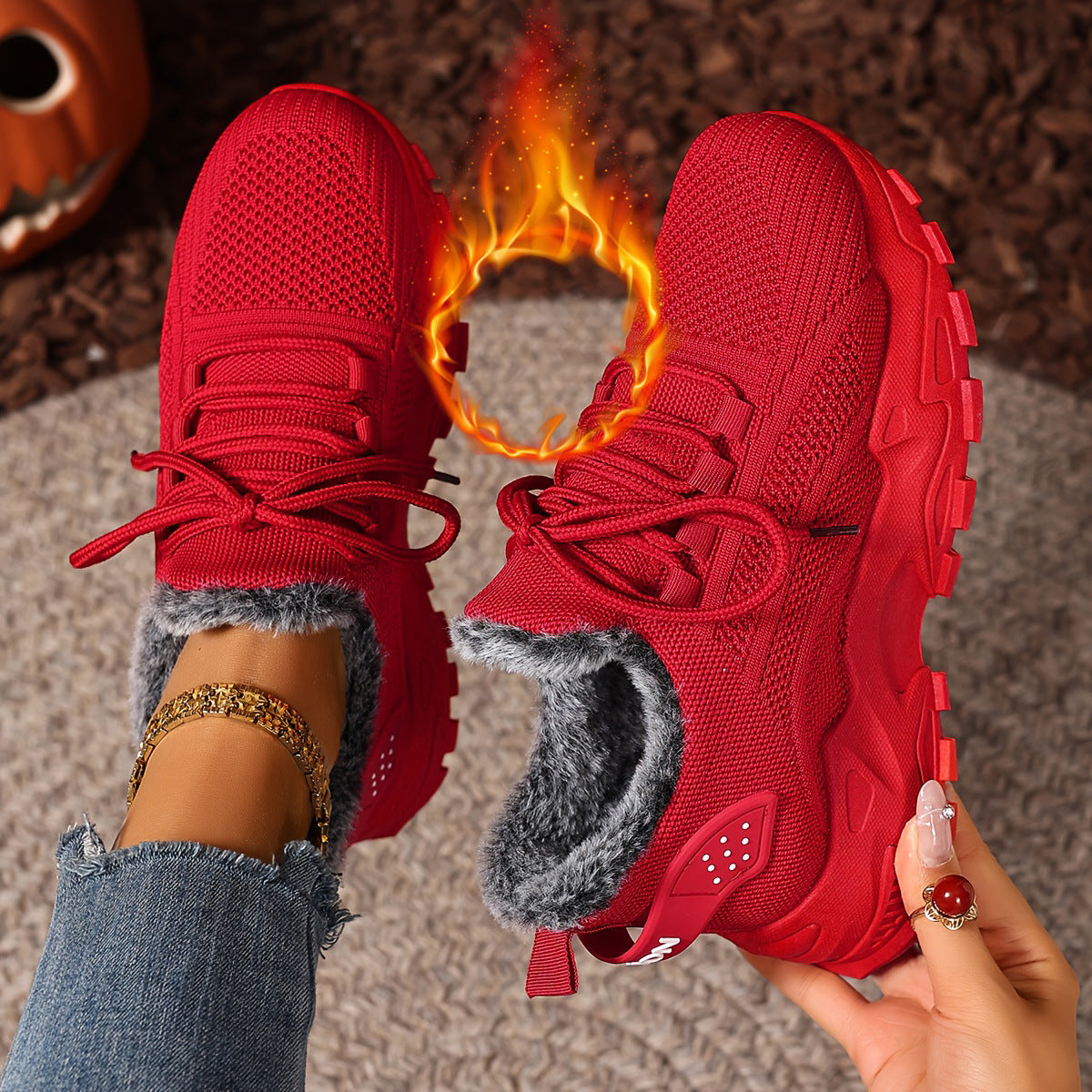 Plush-Lined Knit Sneaker Snow Boots