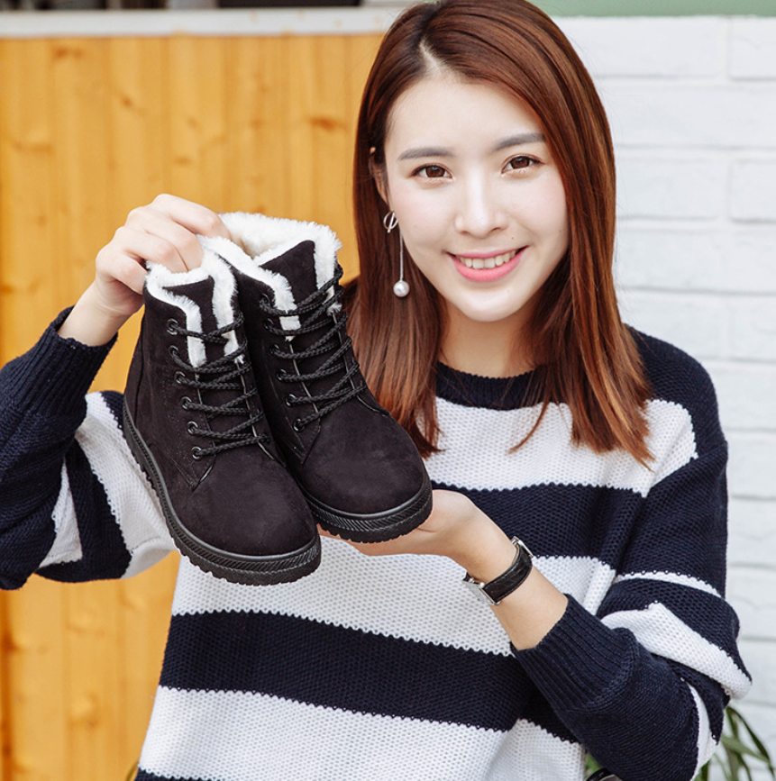 Lace-Up Plush-Lined Faux Suede Snow Boots