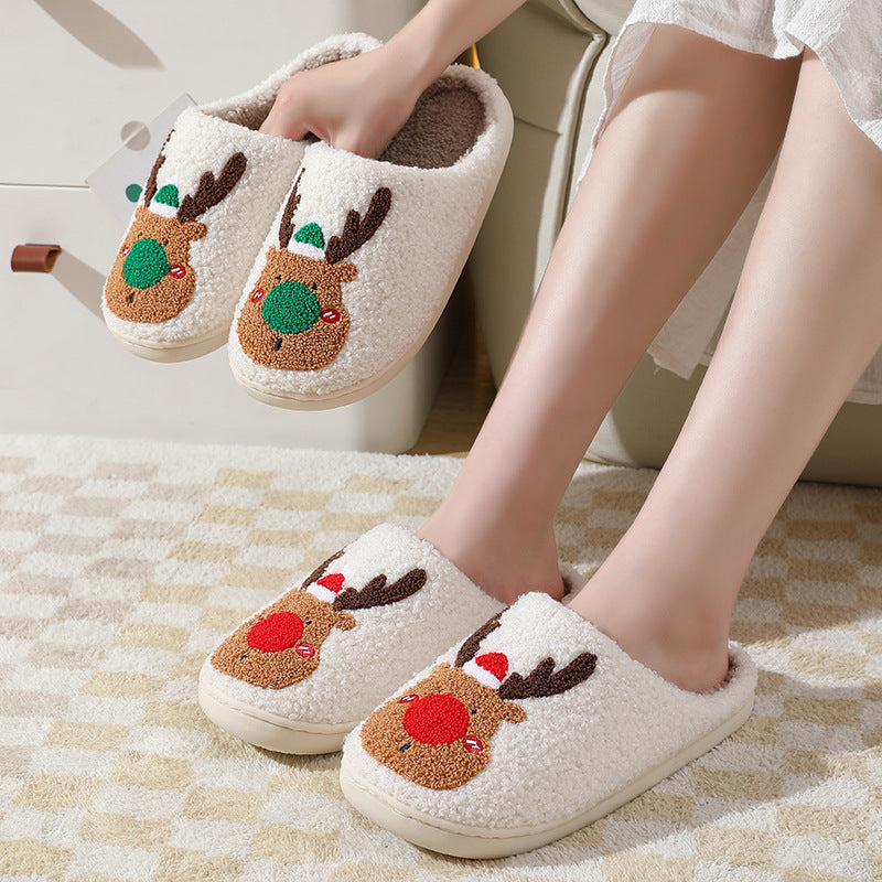 Cozy Reindeer Plush Slip-On House Slippers