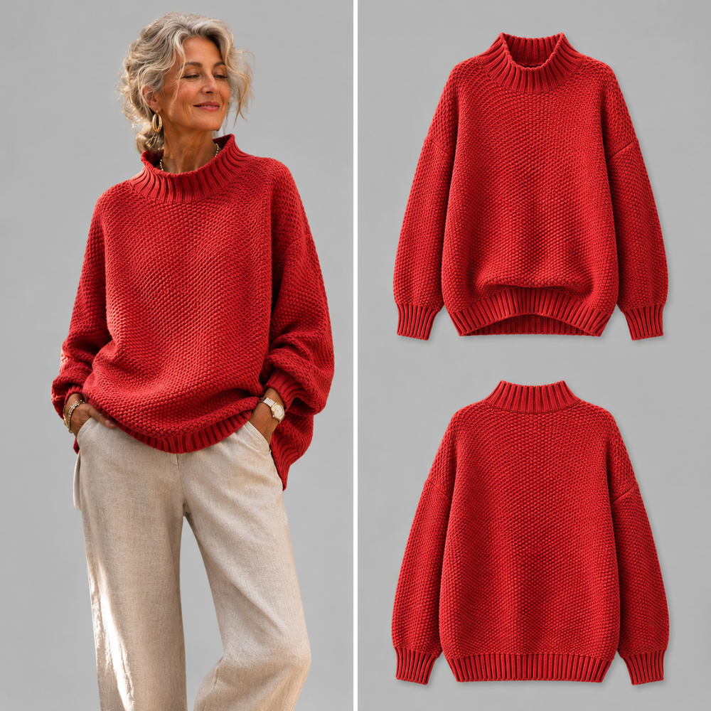 Relaxed Mock Neck Textured Knit Sweater