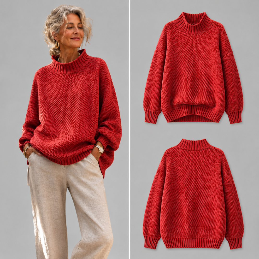 Relaxed Mock Neck Textured Knit Sweater