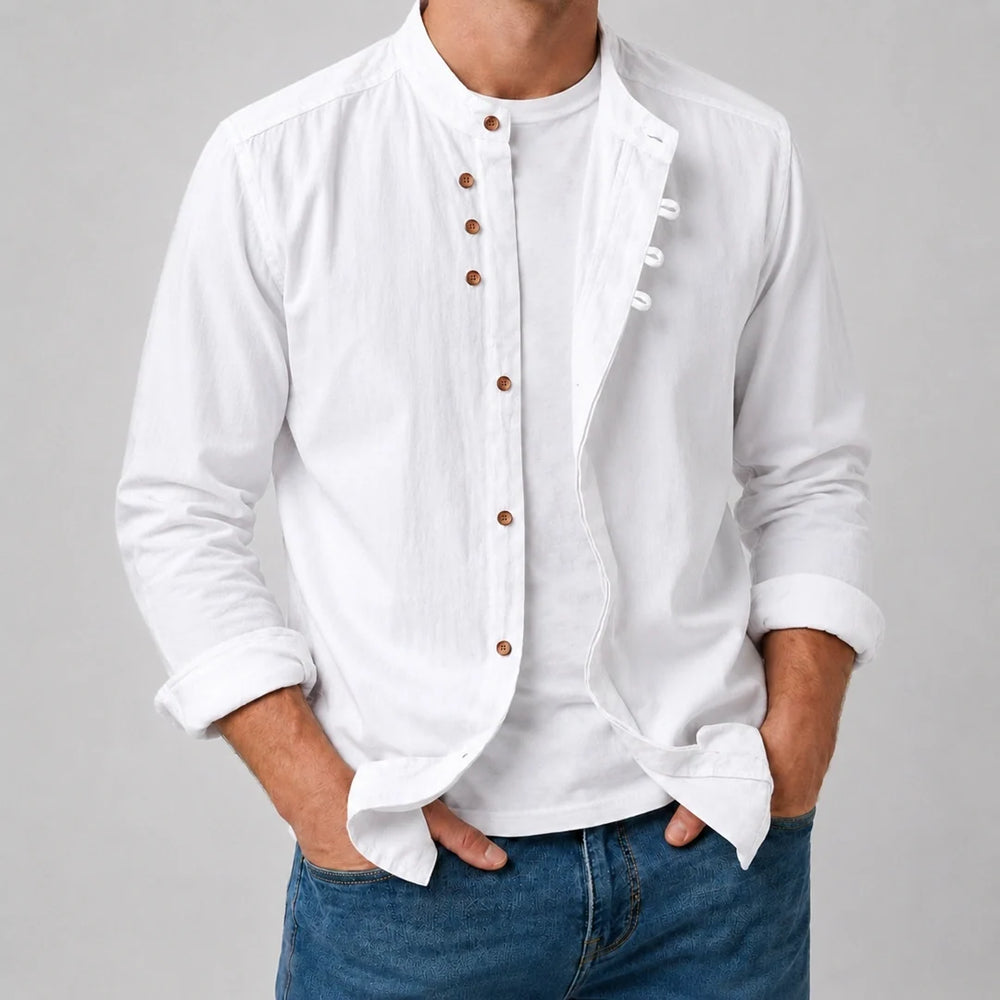 Men's Band Collar Long Sleeve Shirt
