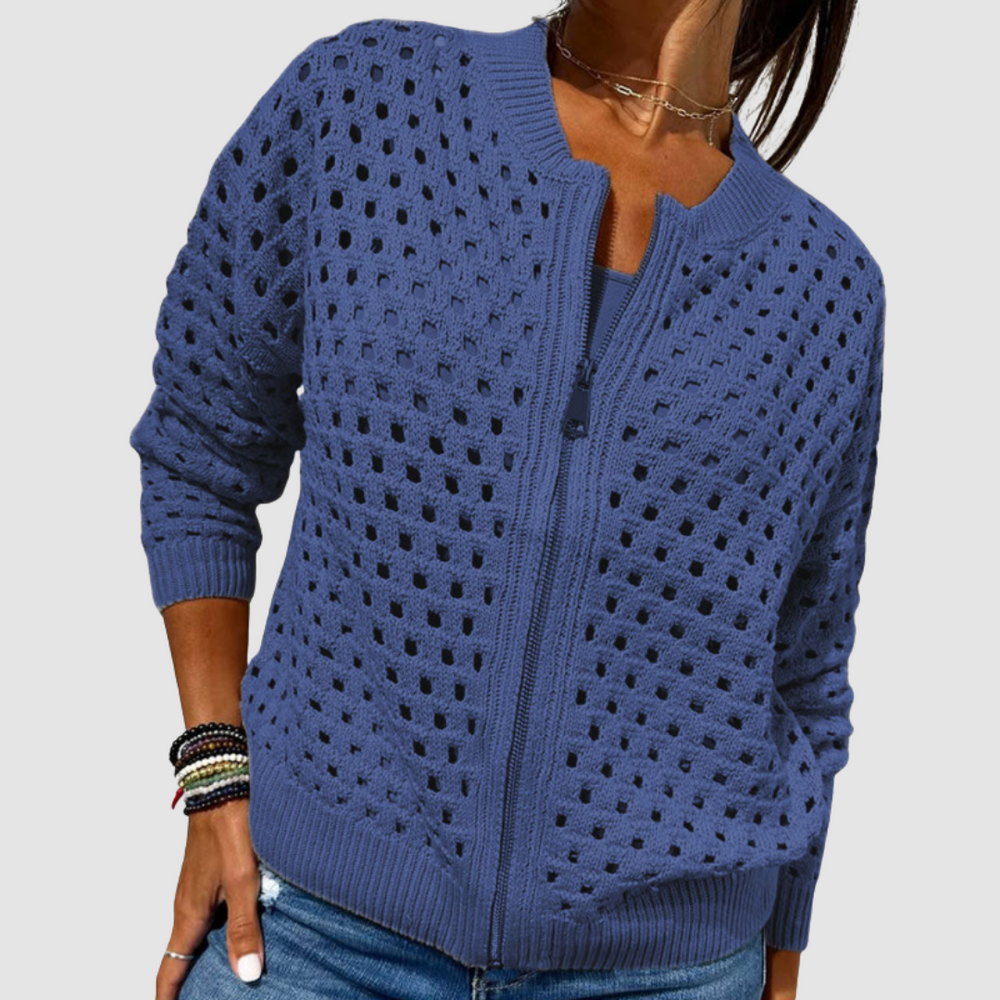 Open-Knit Zip-Up Cardigan Jacket
