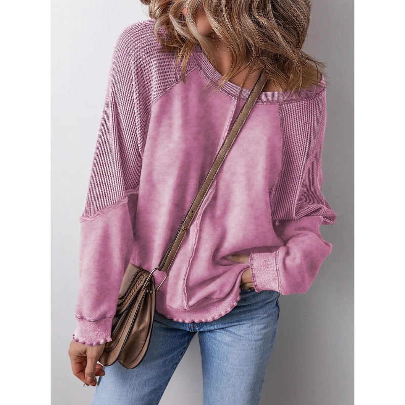 Slouchy Waffle-Knit Raglan Pullover
