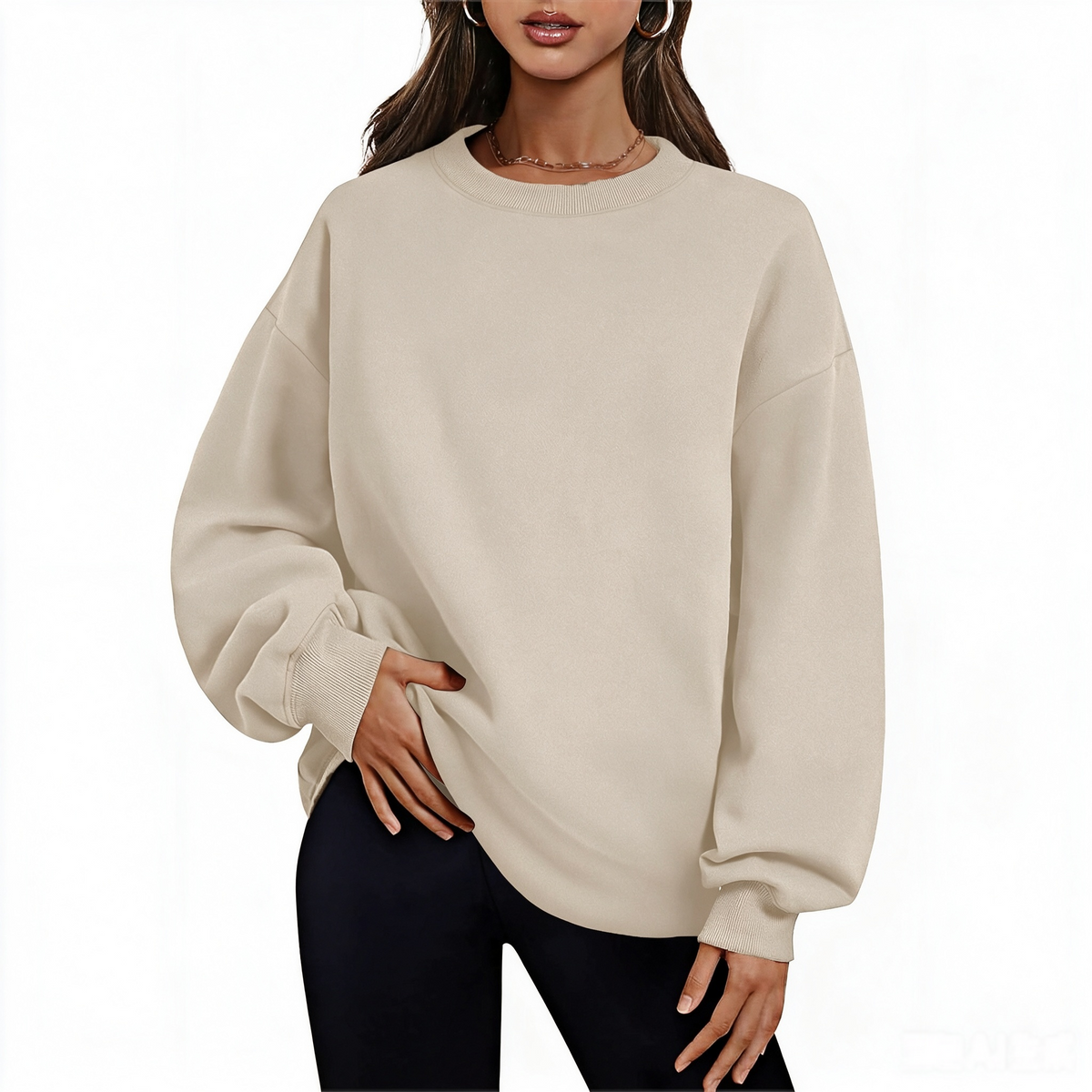 Fleece-Lined Oversized Crewneck Sweatshirt