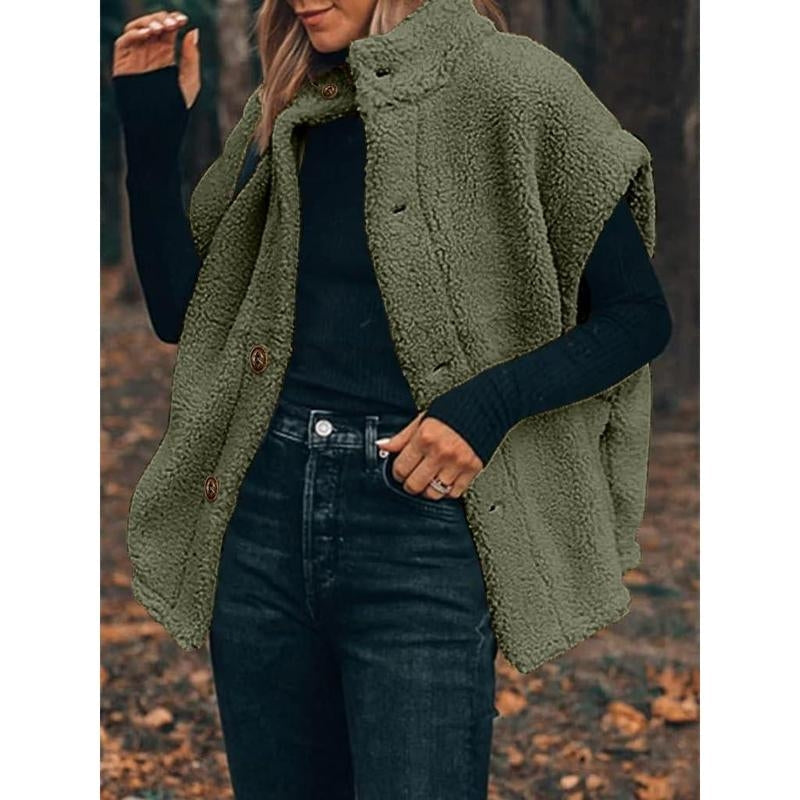 Oversized Button-Front Sherpa Vest