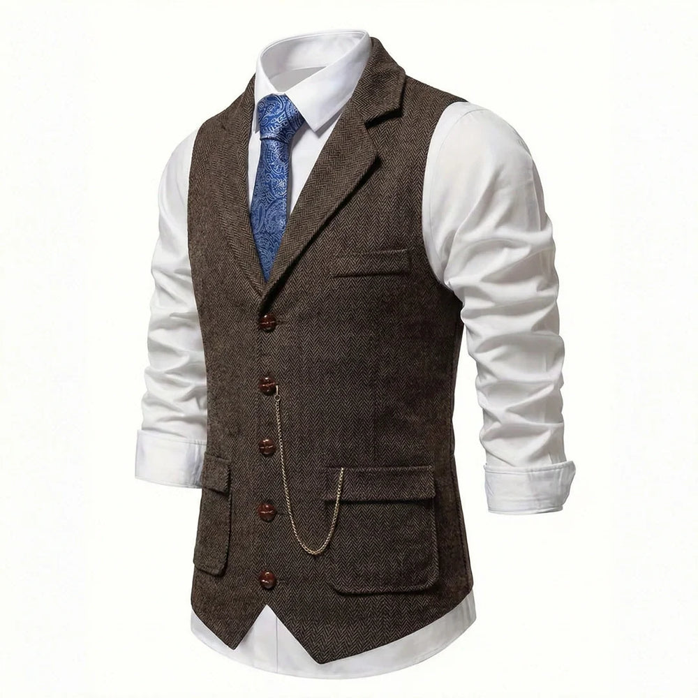 Men's Herringbone Tweed-Style Waistcoat