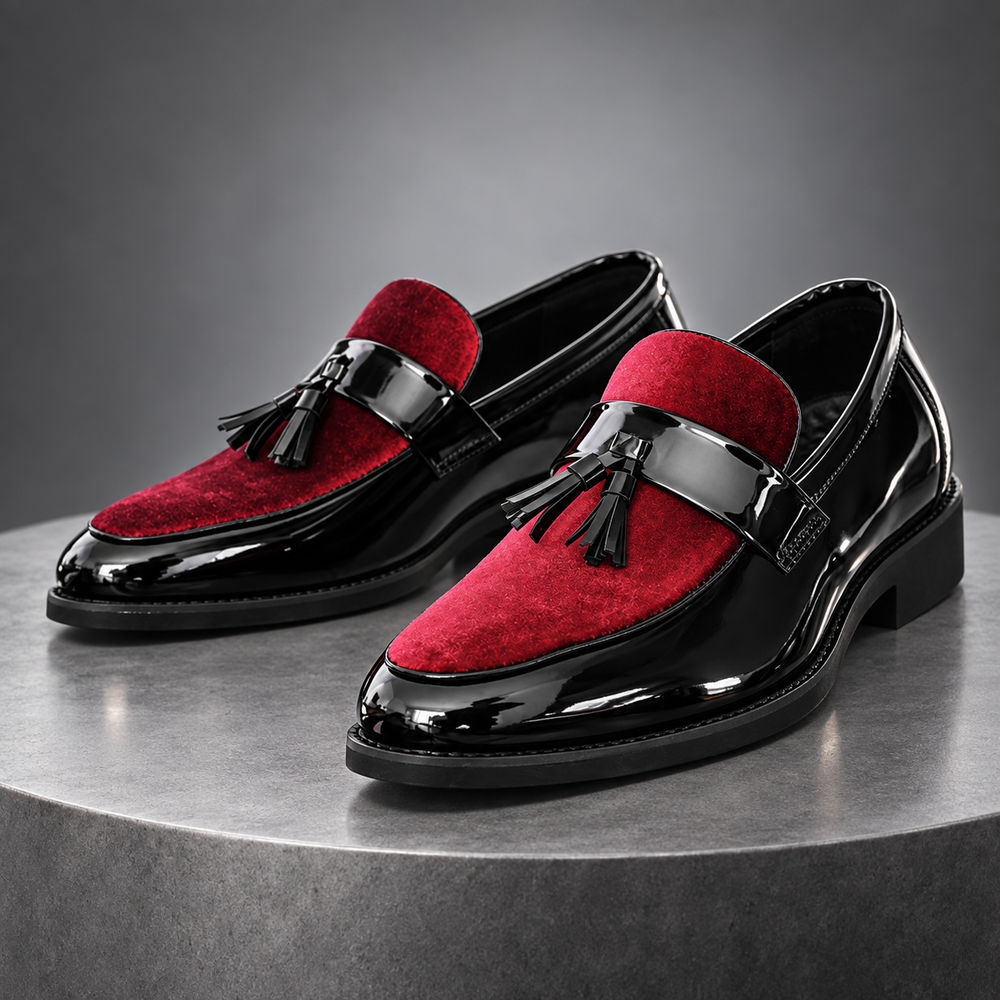 Men's Velvet Tassel Patent Loafers
