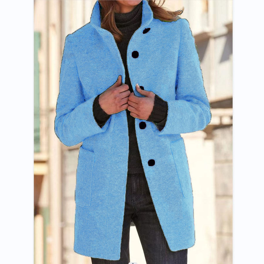 Stand-Collar Wool-Look Button Coat