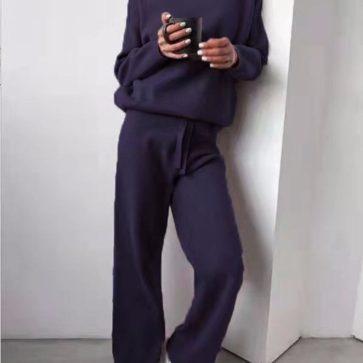 Turtleneck Sweater & Wide-Leg Knit Pants Set