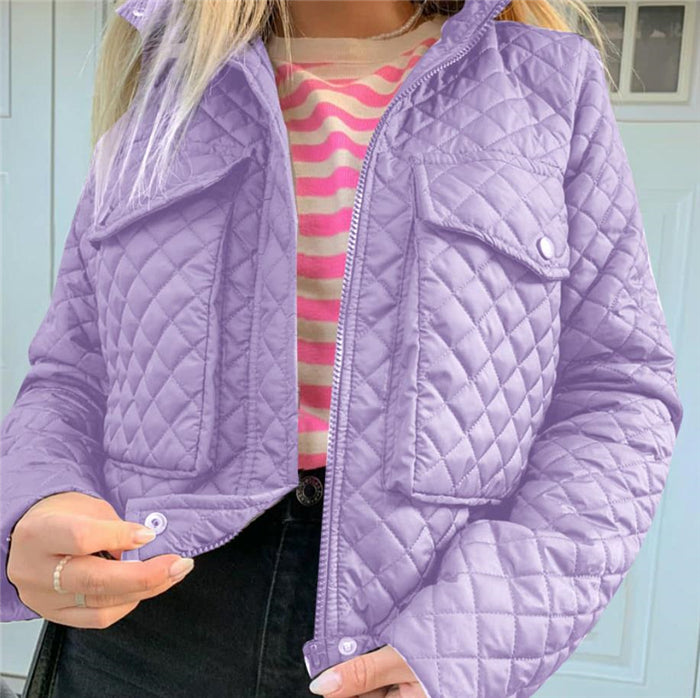 Diamond-Quilted Cropped Jacket with Flap Pockets