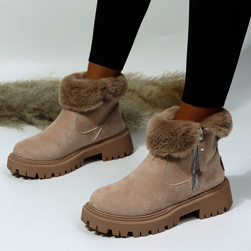 Faux Suede Plush-Lined Side-Zip Ankle Boots