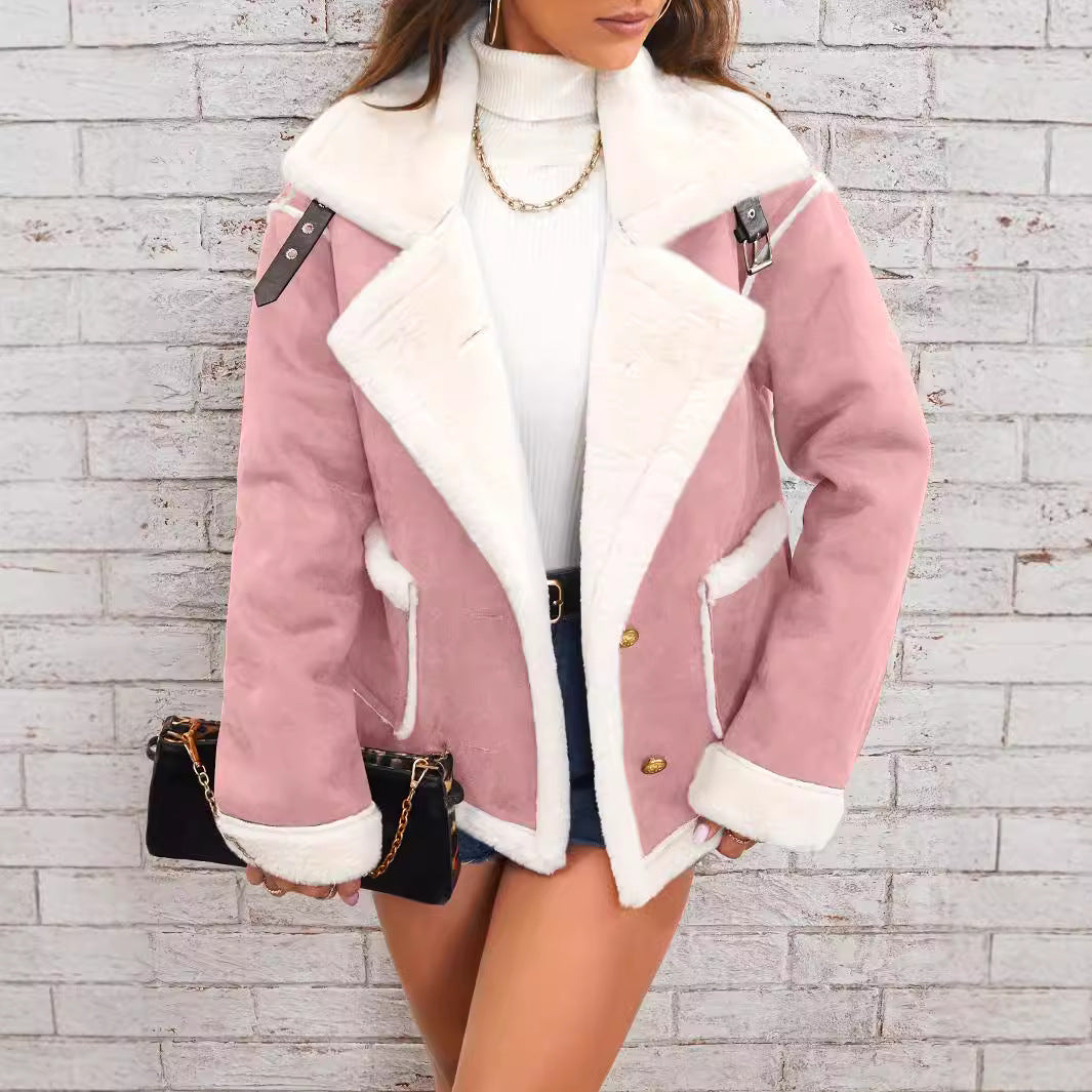 Sherpa-Collar Faux Suede Aviator Jacket