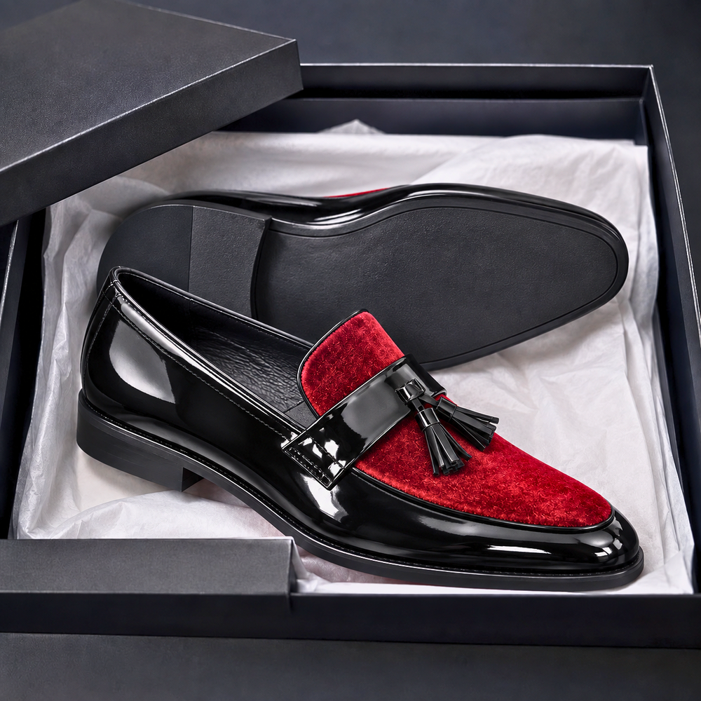Men's Velvet Tassel Patent Loafers