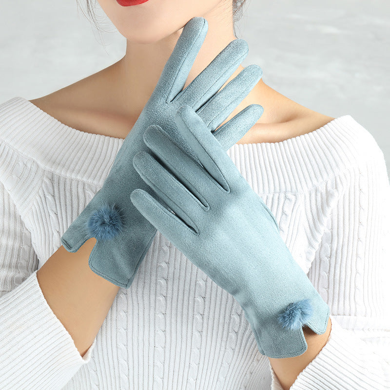 Faux Suede Winter Gloves with Pom-Pom or Plush Cuff