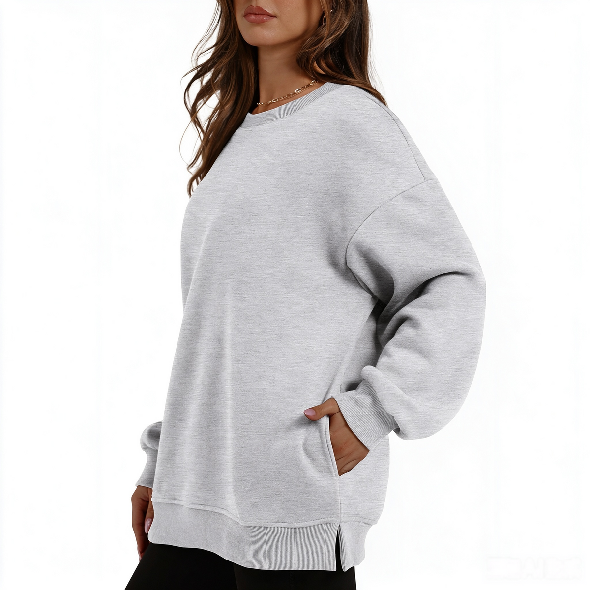 Fleece-Lined Oversized Crewneck Sweatshirt