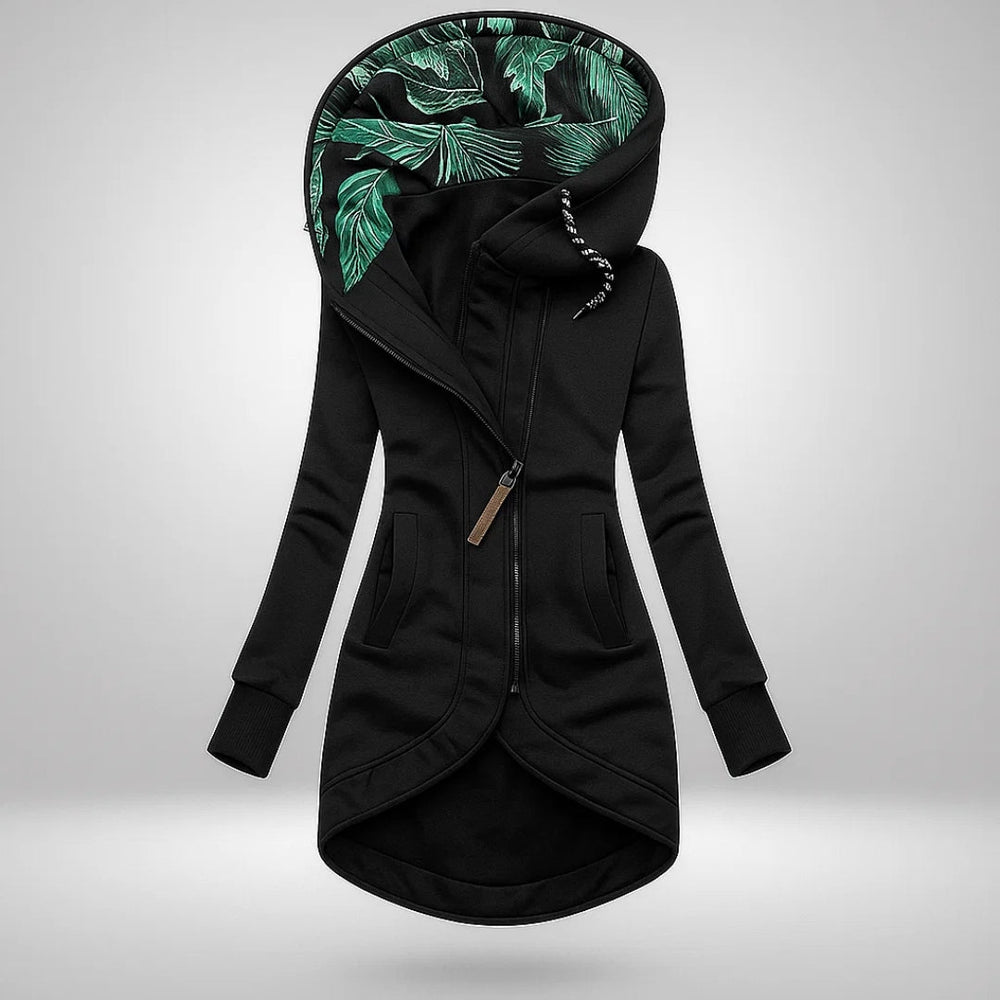 Longline Hooded Zip Jacket with Print-Lined Hood
