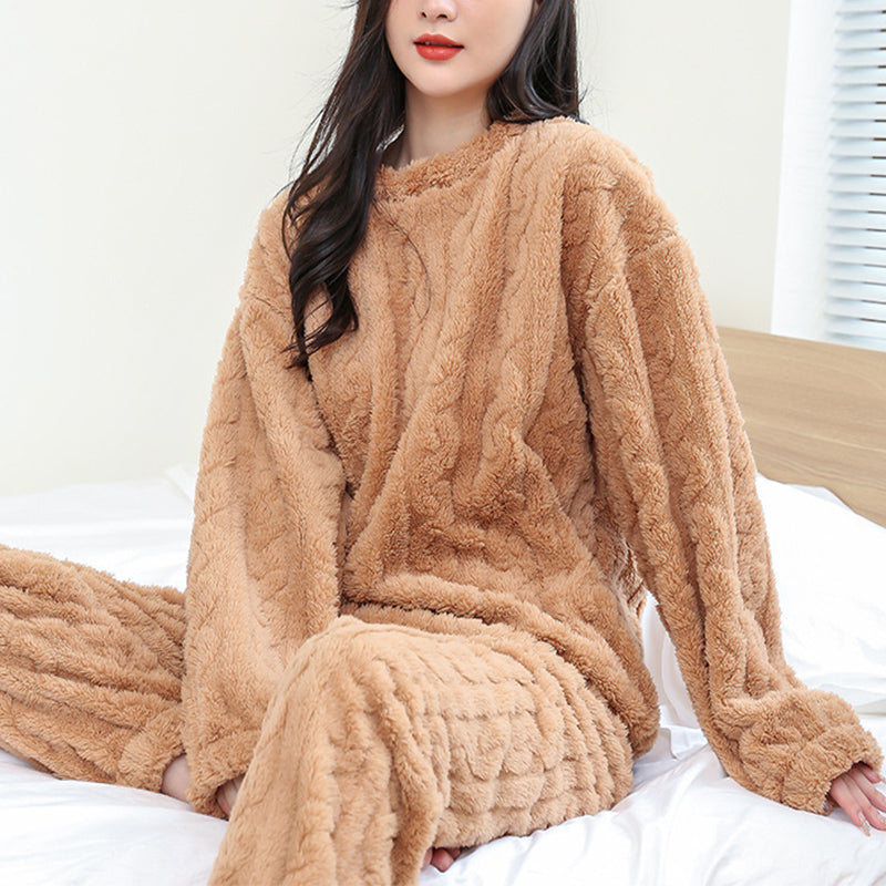 Plush Textured Coral Fleece Pajama Set
