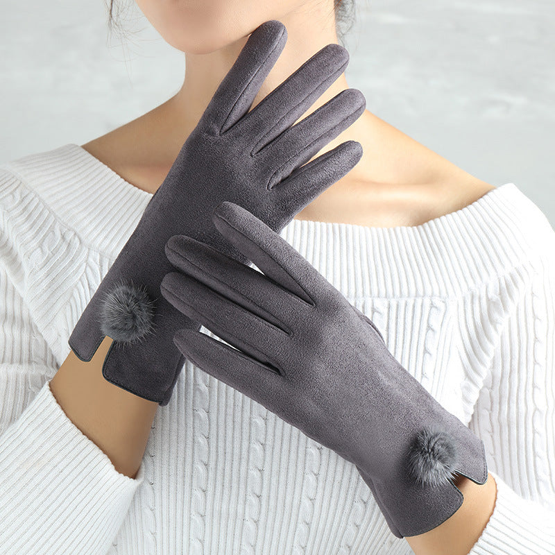 Faux Suede Winter Gloves with Pom-Pom or Plush Cuff