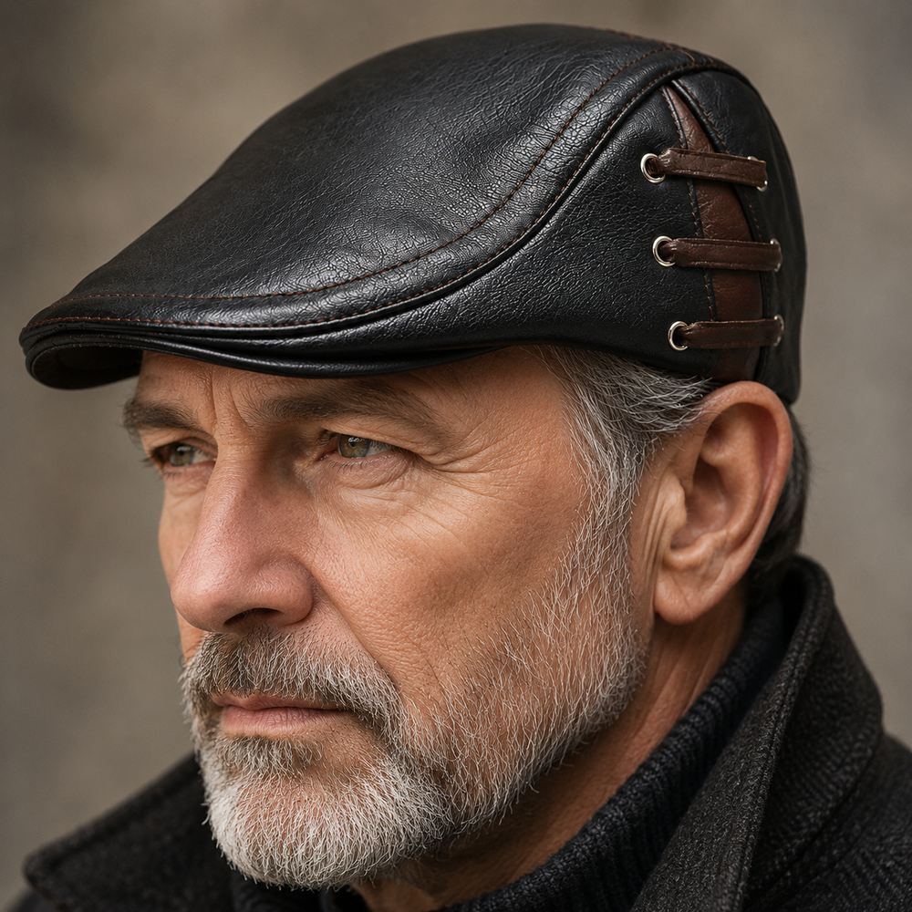 Men's Faux Leather Flat Driving Cap
