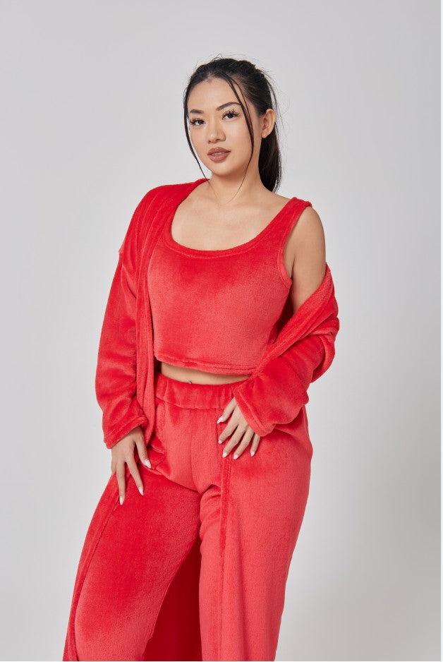 Fuzzy Knit 3-Piece Long Cardigan Lounge Set