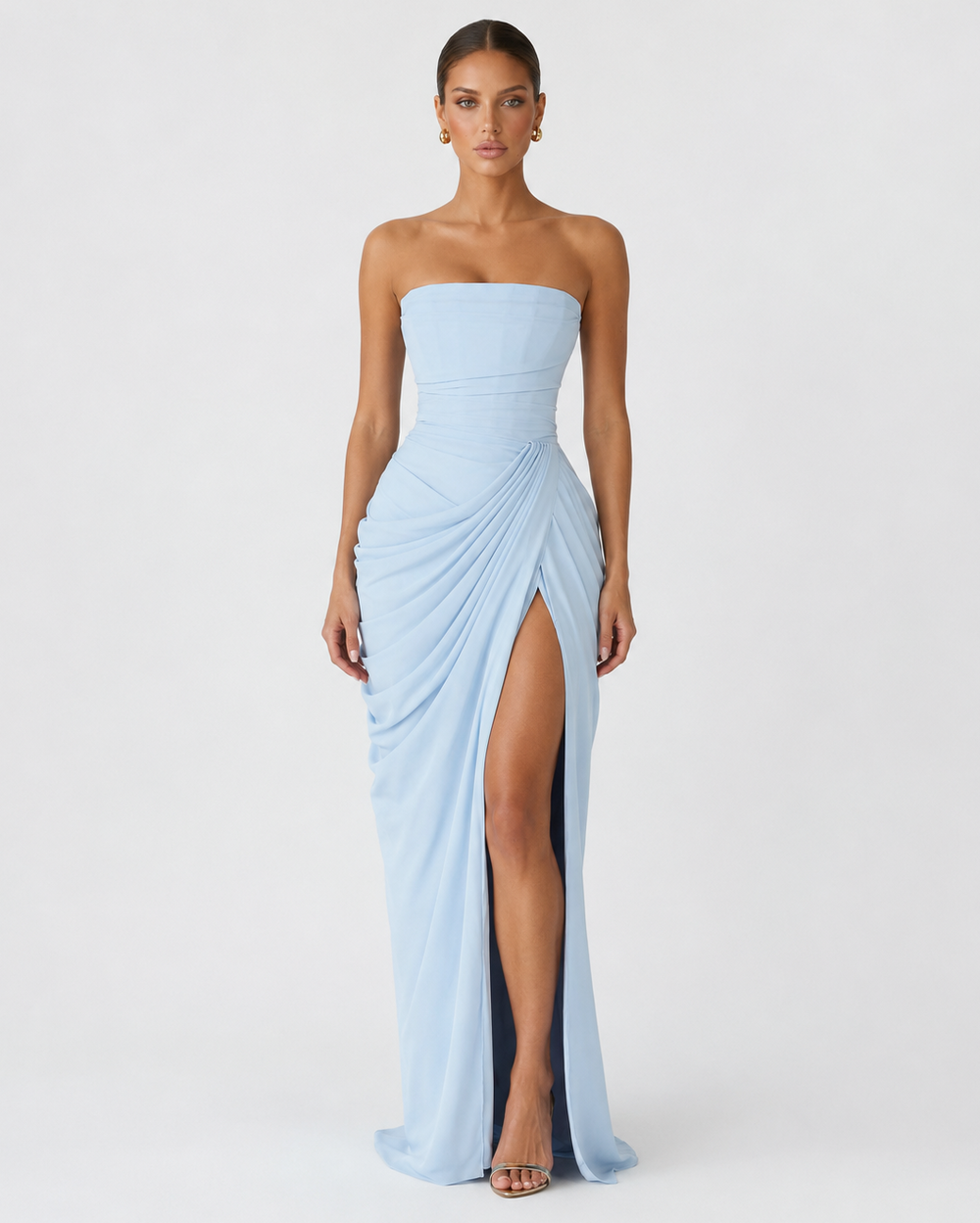 Strapless Draped Maxi Gown