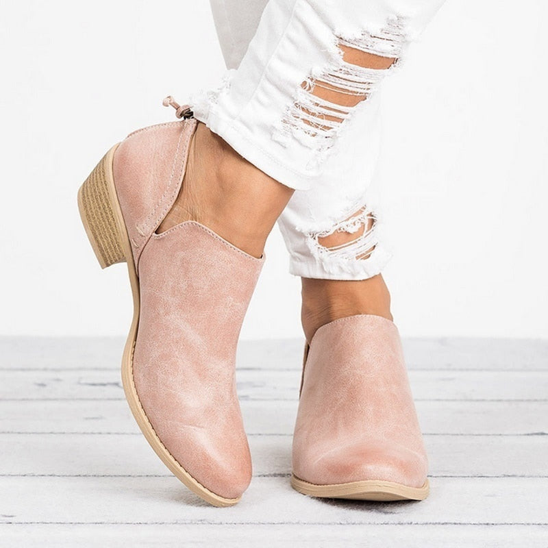 Retro Faux Suede Block-Heel Ankle Booties