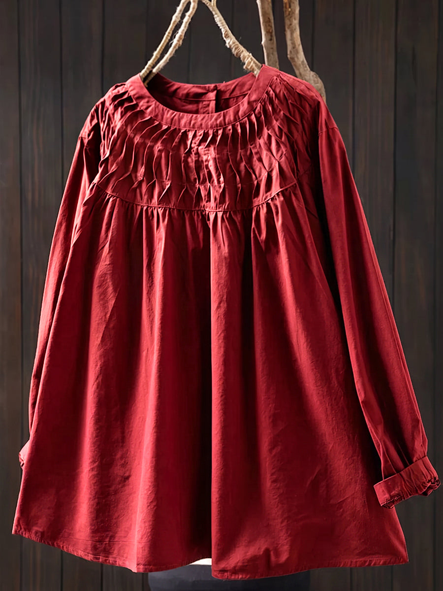 Smocked-Yoke Cotton Tunic Blouse