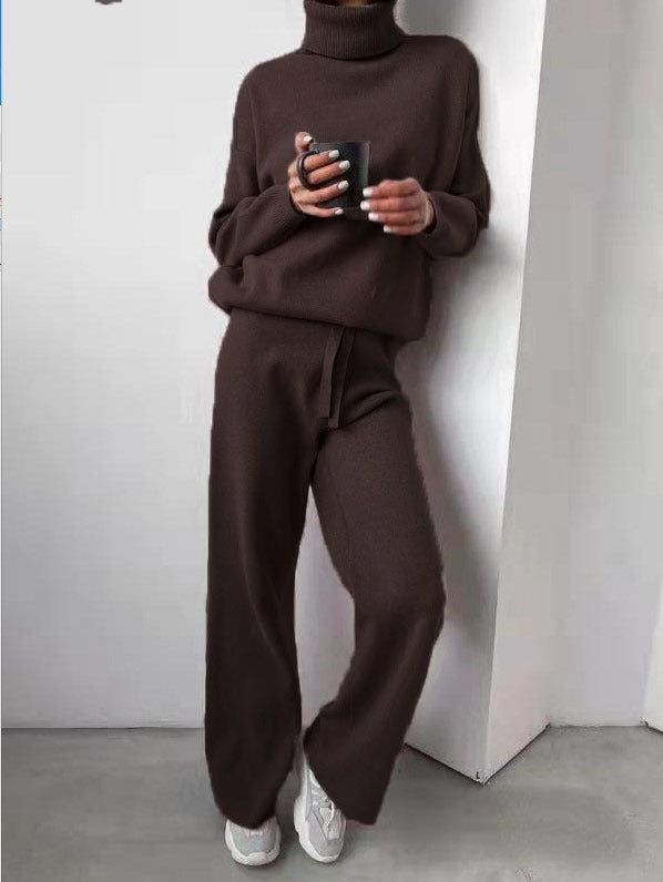 Turtleneck Sweater & Wide-Leg Knit Pants Set