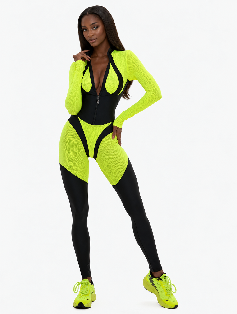 Contour-Seam Zip-Front Catsuit