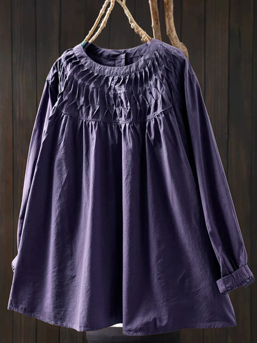Smocked-Yoke Cotton Tunic Blouse