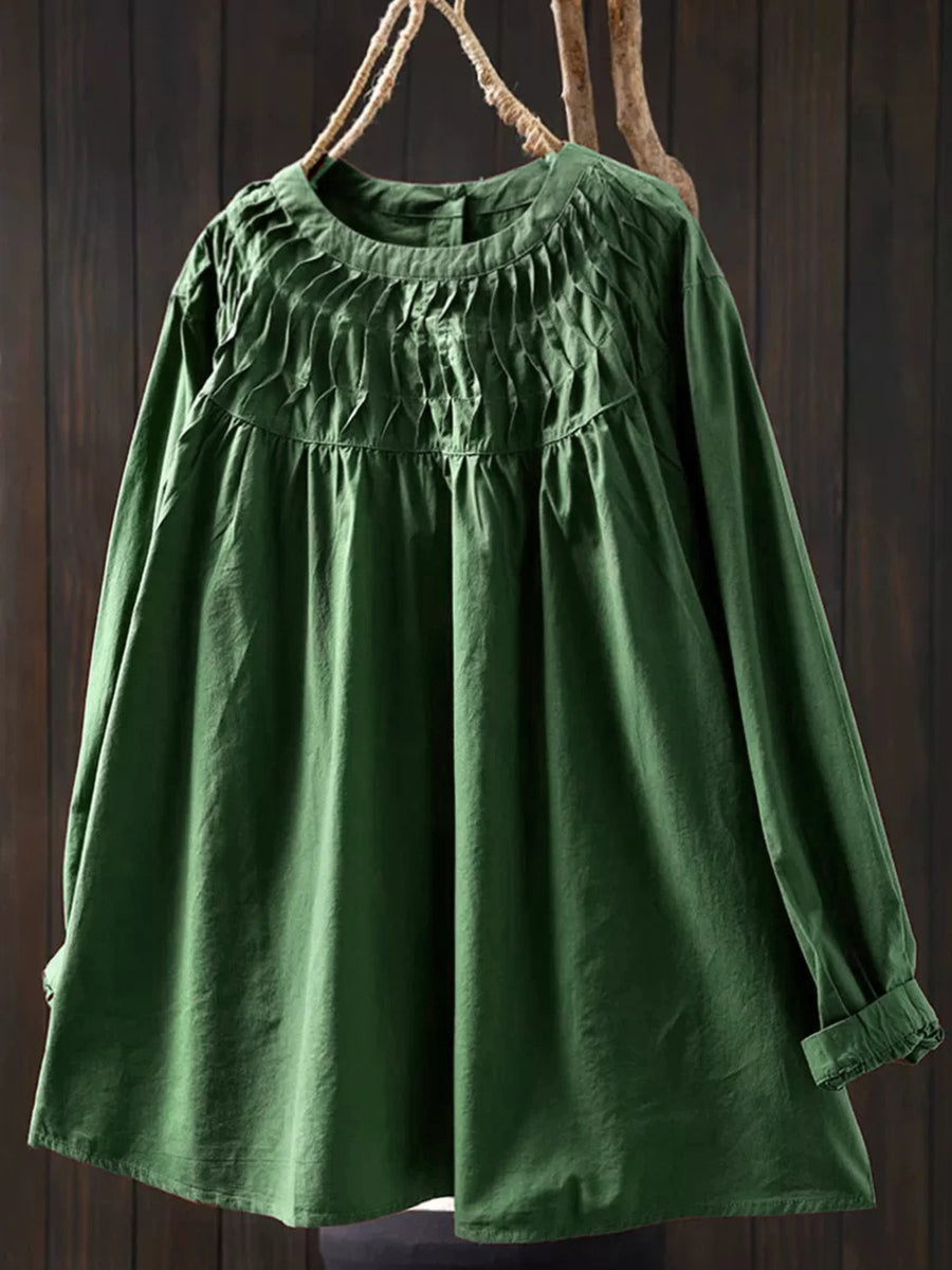 Smocked-Yoke Cotton Tunic Blouse