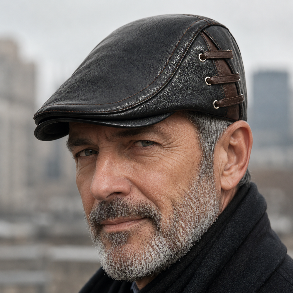 Men's Faux Leather Flat Driving Cap