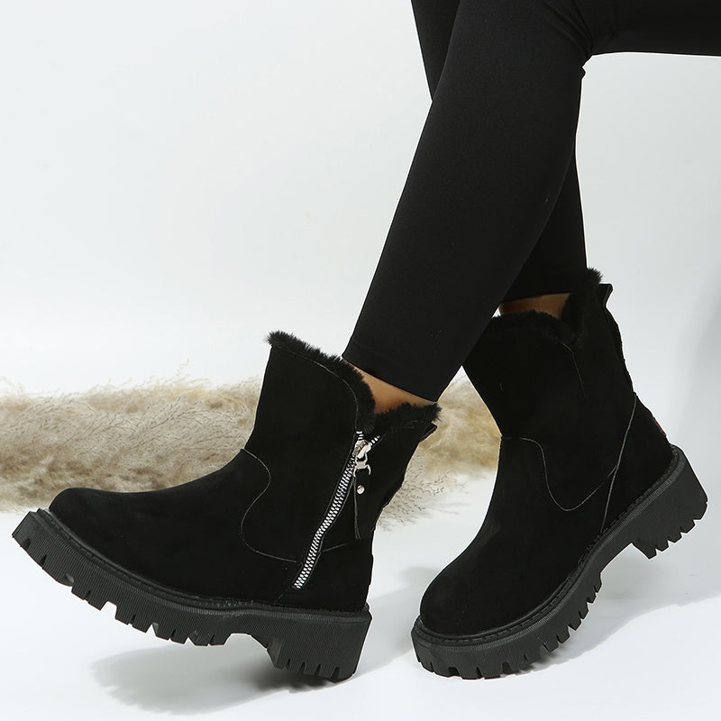 Faux Suede Plush-Lined Side-Zip Ankle Boots