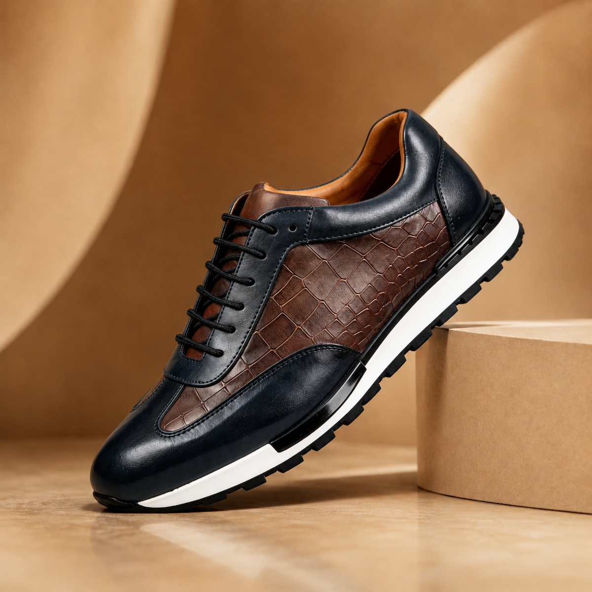 Men's Textured Leather-Look Sneakers