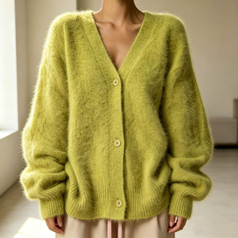 Fuzzy Oversized V-Neck Button Cardigan