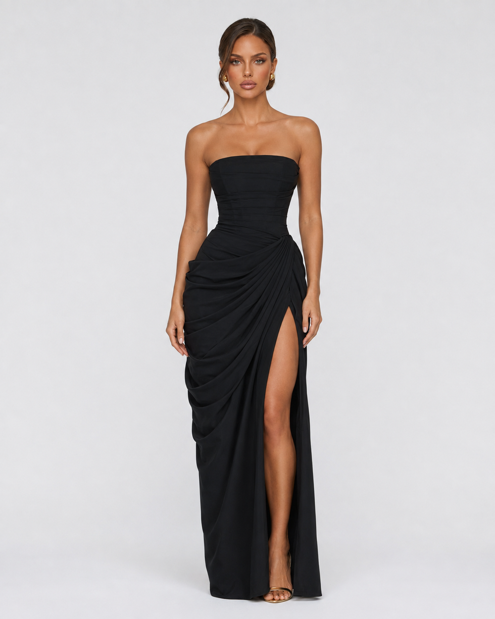 Strapless Draped Maxi Gown