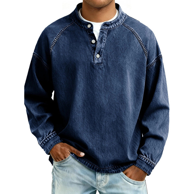 Men's Washed Denim-Look Raglan Henley